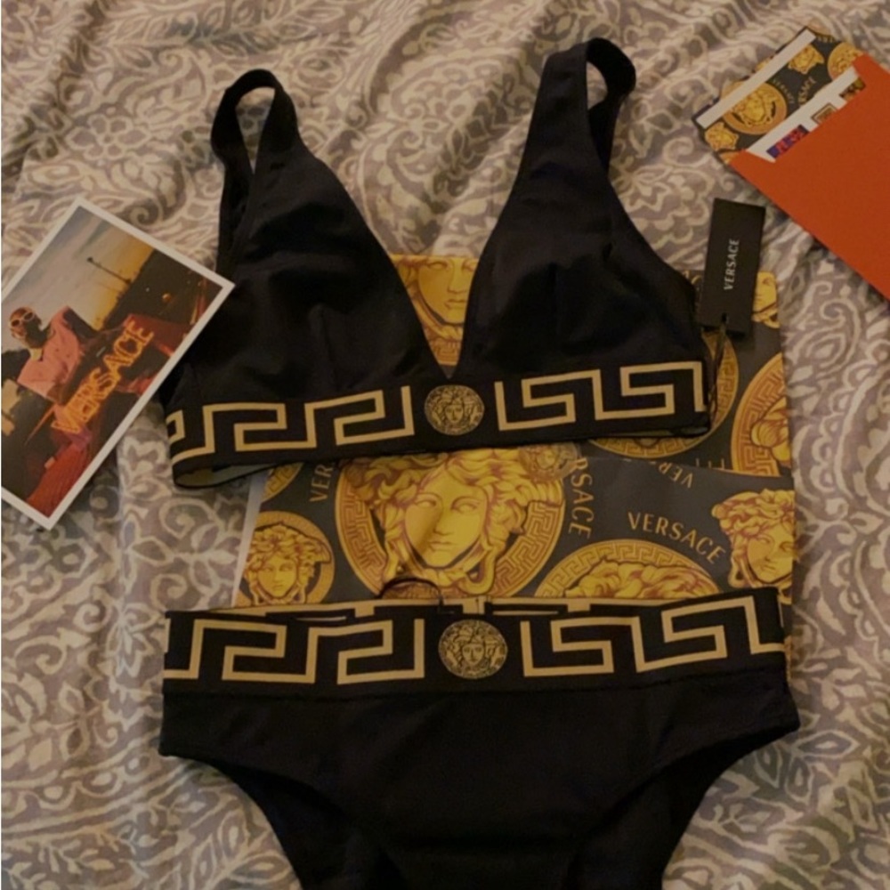 Versace Black and Gold Logo Bikini Set